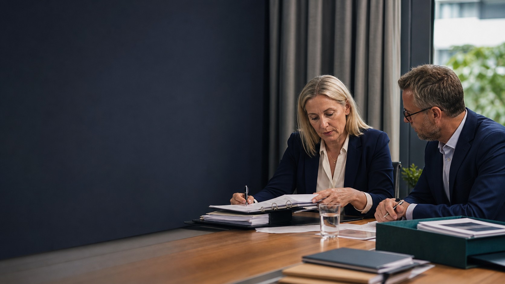 Independent workplace investigators reviewing case evidence